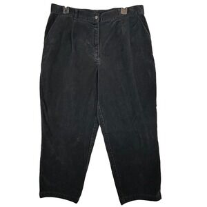 LL Bean Womens 14 Pet Black Corduroy‎ Pleated High Rise Straight Leg Pants 0BMK2